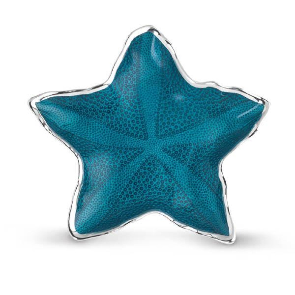 Stella marina in vetro decorato a mano colore blu e argentato.