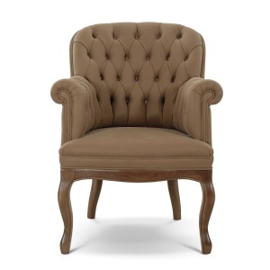 Sillón de cuero con base de madera de nogal.