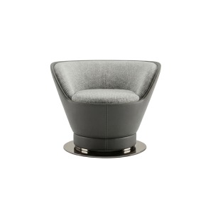 Aura swivel armchair in leather and fabric