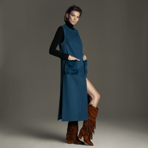 Gilet Lungo Blu Petrolio Con Tasche Morbide