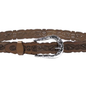 Women's Laser-Cut Leather Belt with Decorated Buckle

 