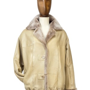 Women's Bomber in Shearling Sweet Gold with Arriced Bottom and Sewings in View