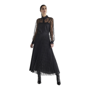 Abito Lungo in Pizzo con Gonna Pliss&eacute;

&nbsp;

&nbsp;