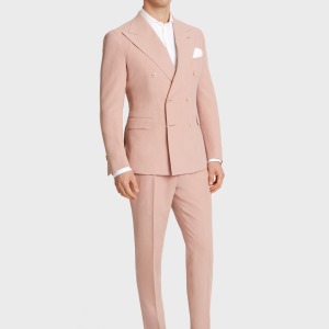 Abito sartoriale doppio petto in puro lino rosa antico
