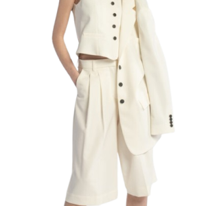 Women's Sartorial vest in Textile with Contrast buttons