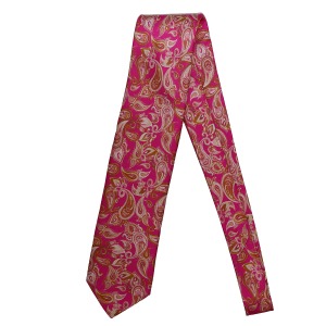 Cravate sartoriale en soie premium, motif cachemire beige d'inspiration artistique sur fond fuchsia, fabriquée à la main en Italie

 