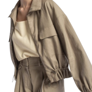 Jacket Cropped Woman in Natural Fabric with Coulisse