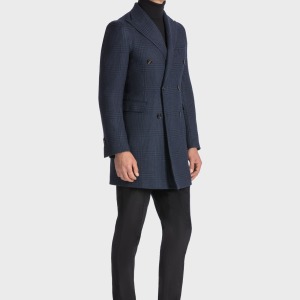 Cappotto in Principe di Galles Blu e Nero Doppio Petto 