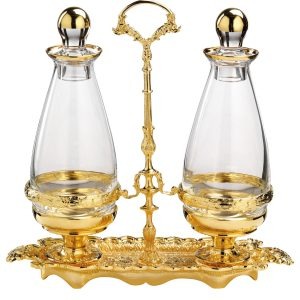 Aceite / vinagre en bronce dorado y cristal – Mer 1089