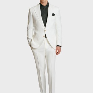 Abito sartoriale in puro lino bianco ottico&nbsp;